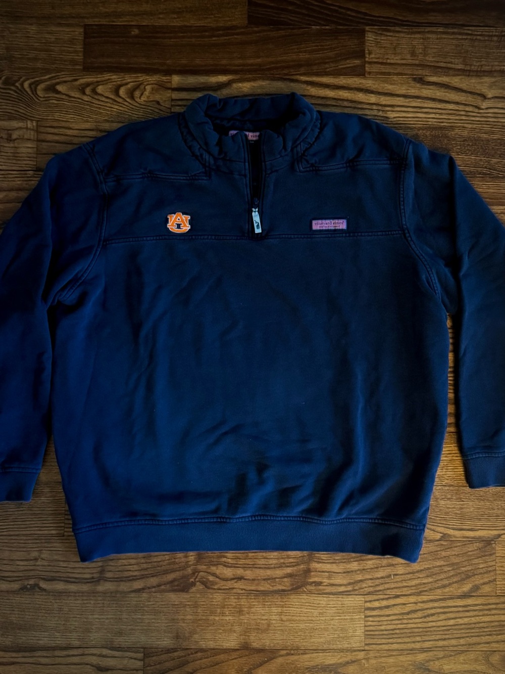 Vineyard Vines Navy ‘Shep Shirt’ Quarter-Zip Pullover with Auburn Logo